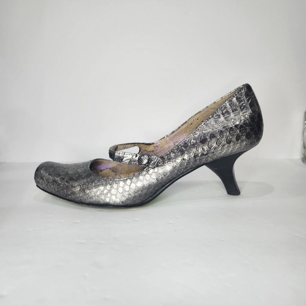 Silver Snakeskin Print Heels Irregular Choice Vintage Kitten Heel